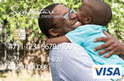 Creae a card example image of a father with his son.