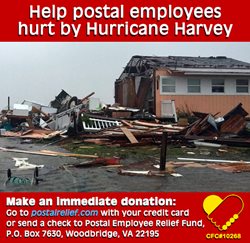 PERF picture. Help postal employees affected by hurricane Harvey. Make a donation today.
