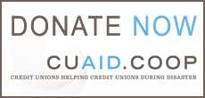 CU AID Banner. Credit Unions helping credit unions during disaster. Donate now at CUAID.COOP.