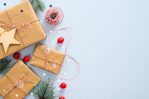 Pile of presents on blue background